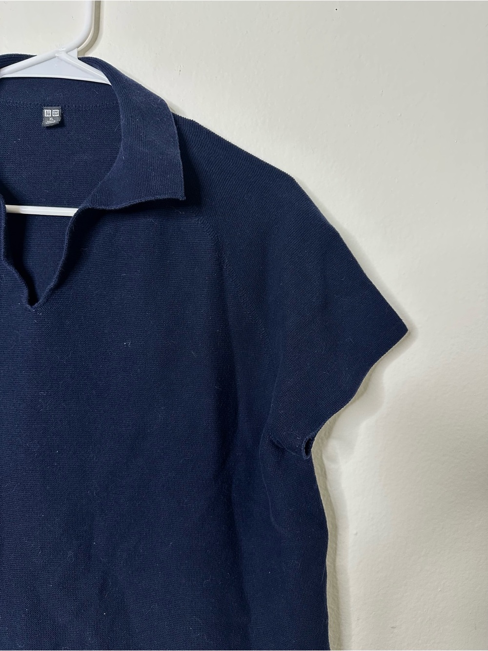 Uniqlo Women's Navy Knit Polo Short 3D Sleeve Sweater Tee XL